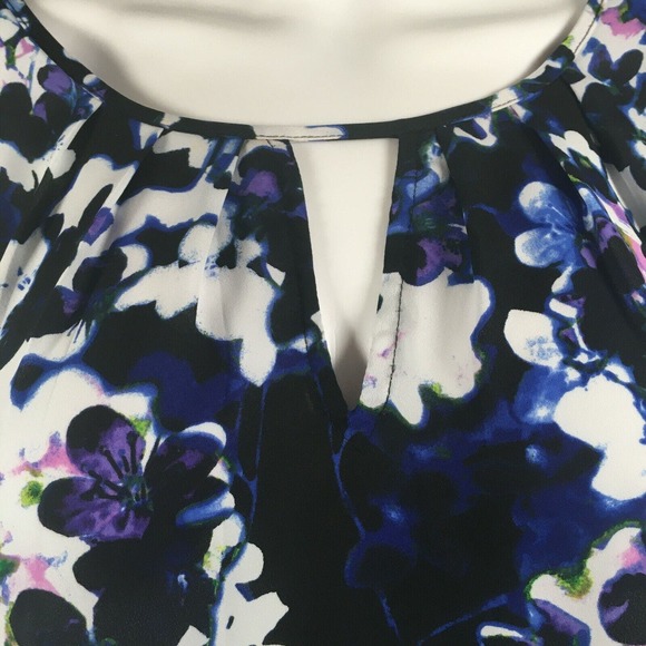 Express Shirt Womens Sz S Navy White Floral Print Tunic‎ Pullover Top Blouse - Picture 4 of 8